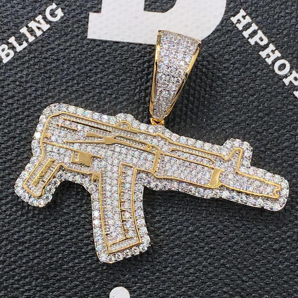 Draco AK47 Pistol CZ Hip Hop Bling Bling Pendant Yellow Gold HipHopBling
