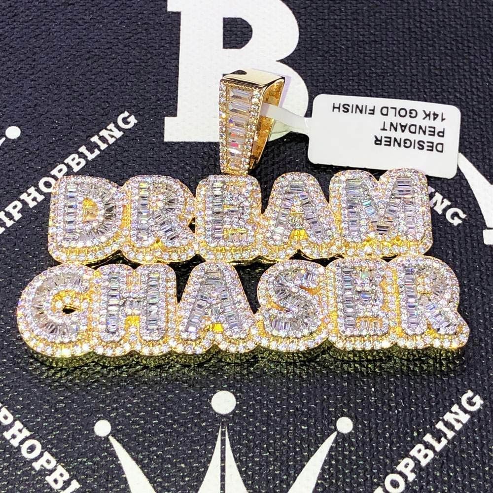 Dream Chaser Baguette CZ Hip Hop Bling Bling Pendant Yellow Gold HipHopBling