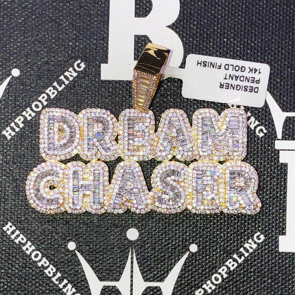 Dream Chaser Baguette CZ Hip Hop Bling Bling Pendant Yellow Gold HipHopBling