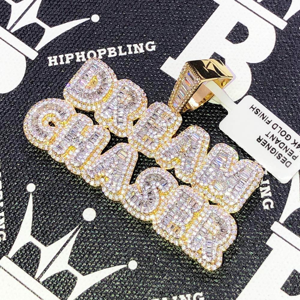 Dream Chaser Baguette CZ Hip Hop Bling Bling Pendant Yellow Gold HipHopBling
