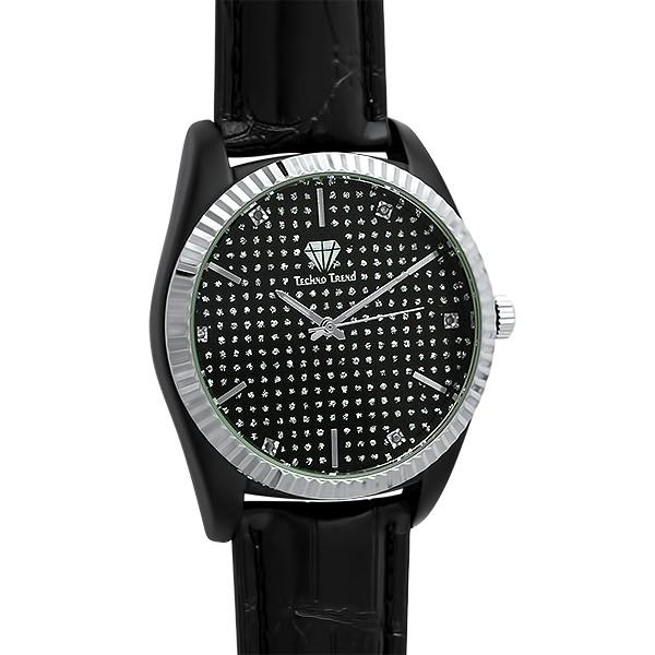 Dress Diamond Watch Silver Bezel Black Case & Band HipHopBling