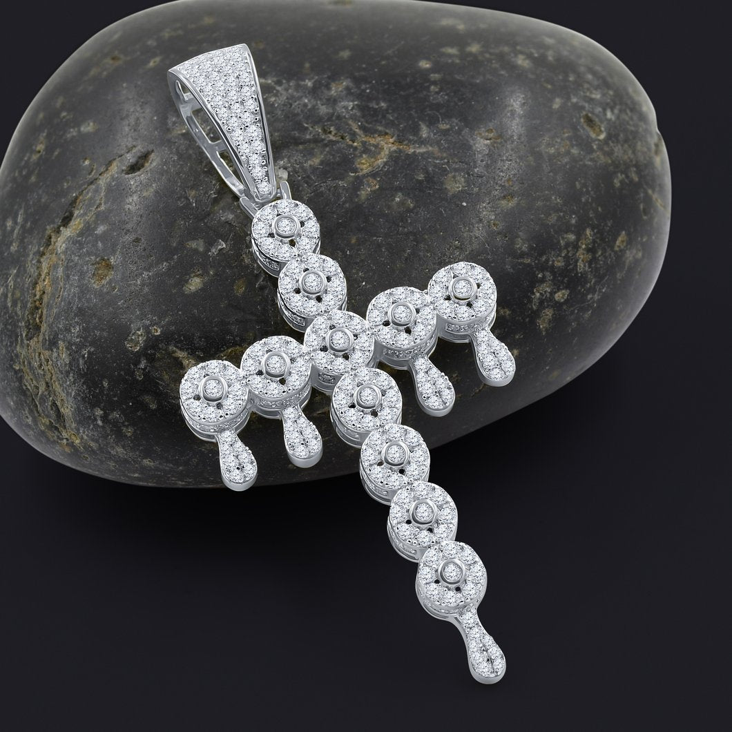 Drip Cluster Cross CZ Iced Out Pendant .925 Sterling Silver Yellow Gold HipHopBling
