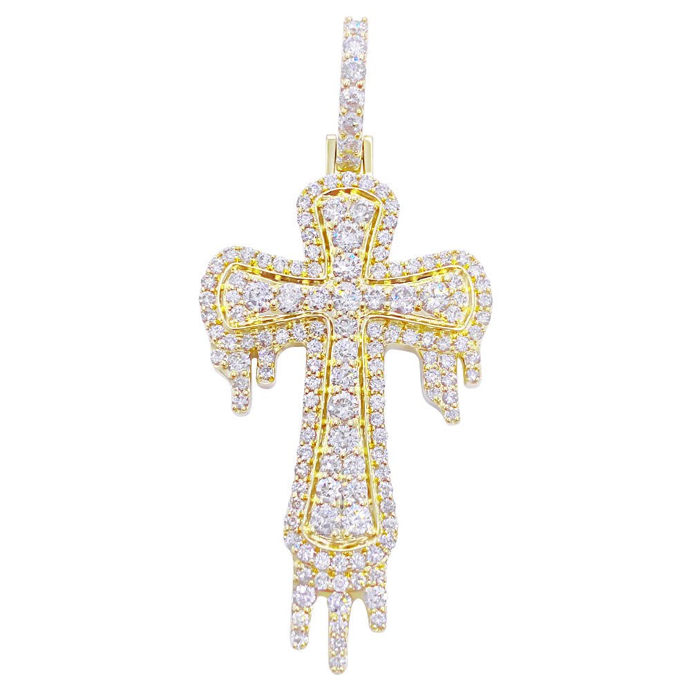 Drip Cross 2.34cttw Diamond Pendant 10K Yellow Gold HipHopBling