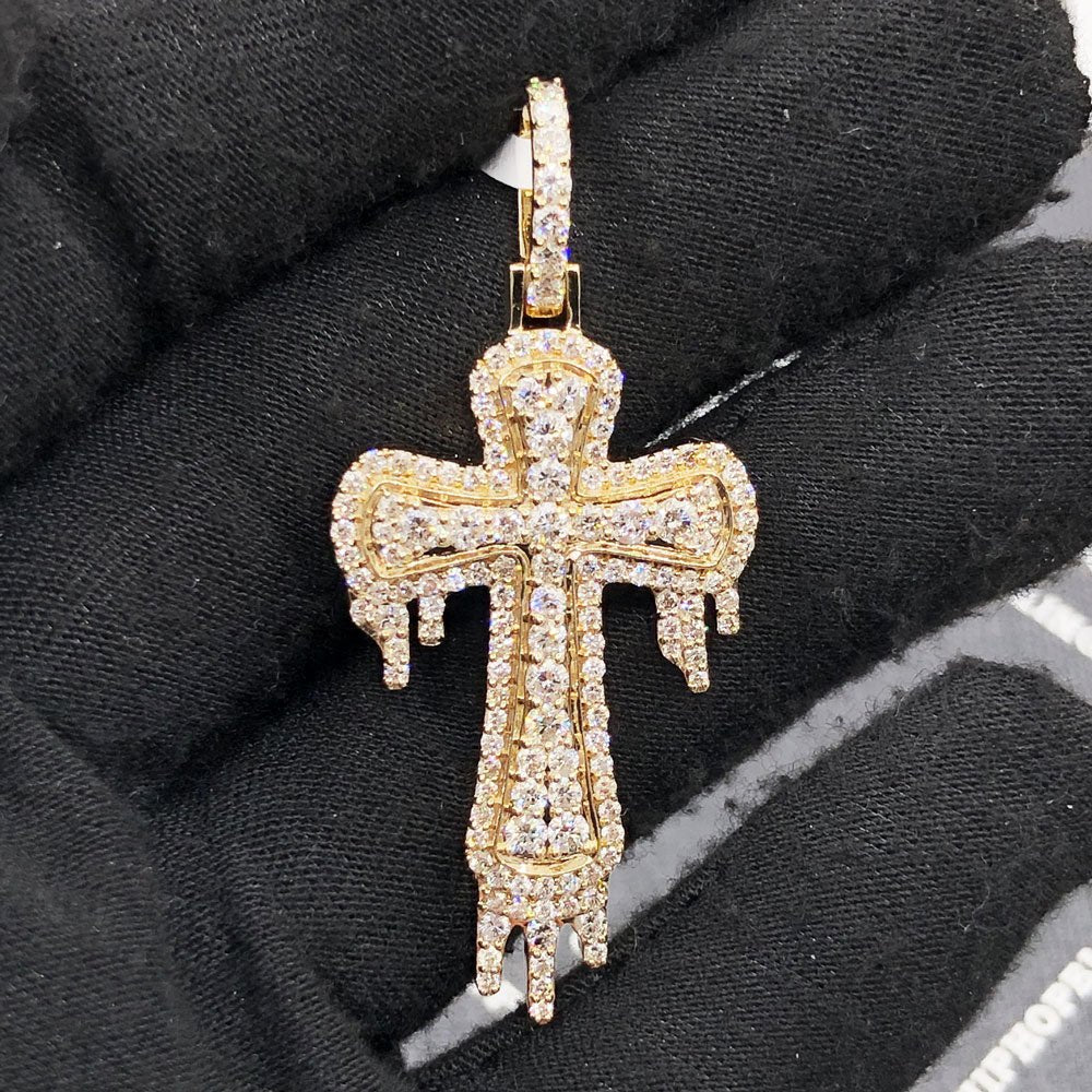 Drip Cross 2.34cttw Diamond Pendant 10K Yellow Gold HipHopBling
