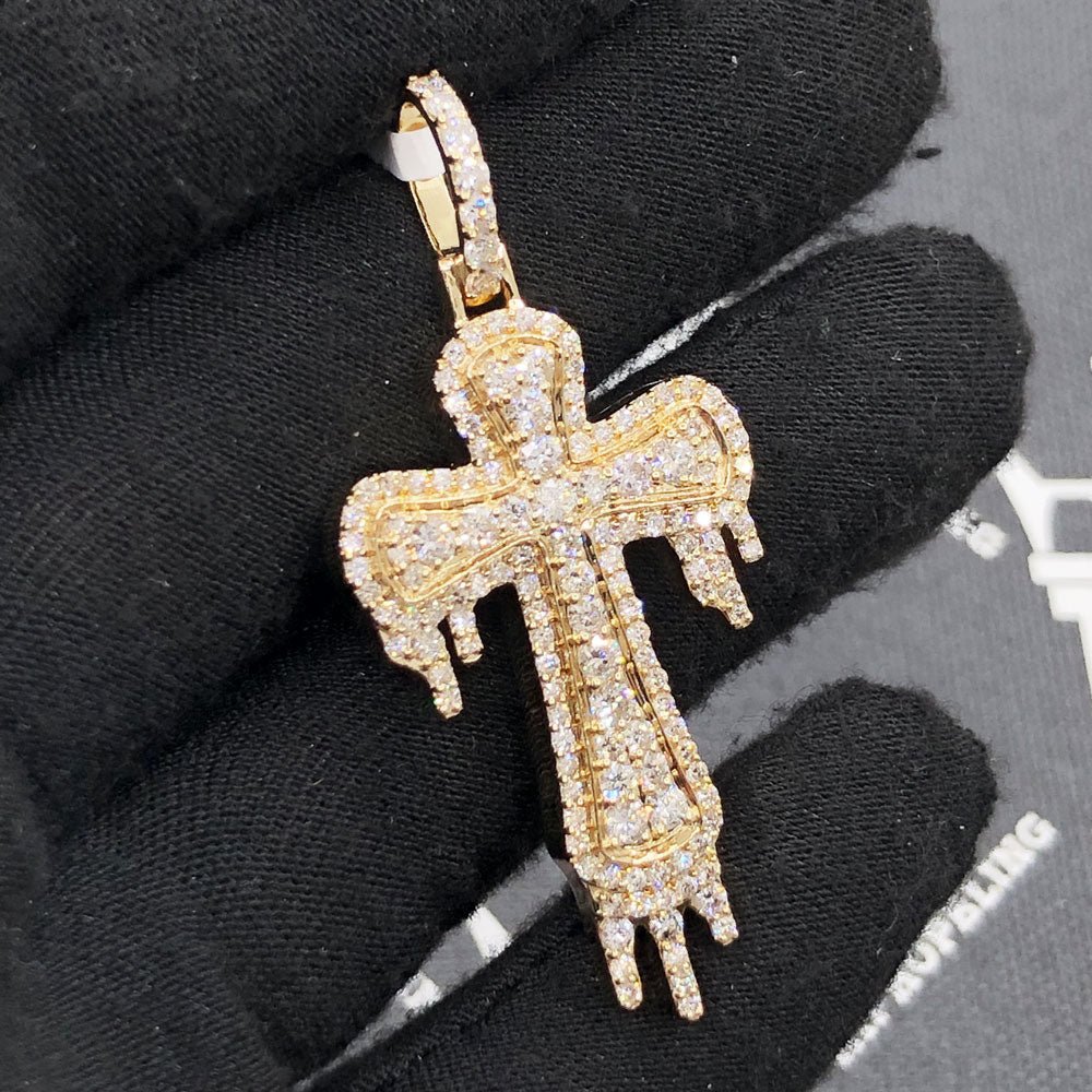 Drip Cross 2.34cttw Diamond Pendant 10K Yellow Gold HipHopBling
