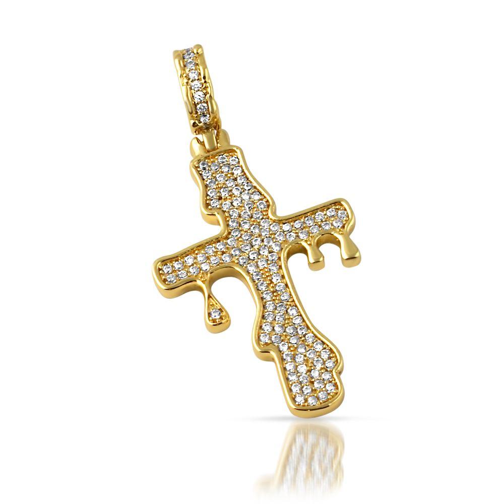 Drip Cross Gold CZ Bling Bling Pendant HipHopBling