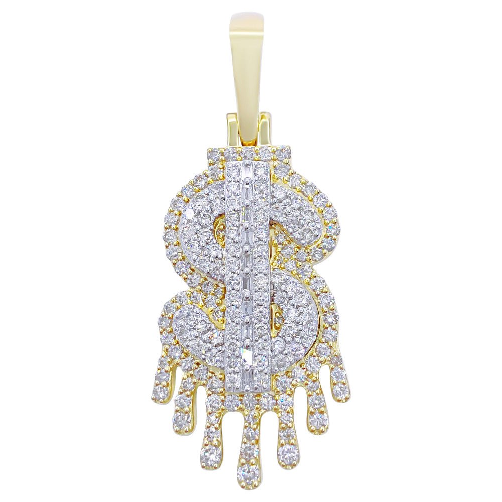 Drip Dollar Sign 1.86cttw Diamond Pendant 10K Yellow Gold HipHopBling