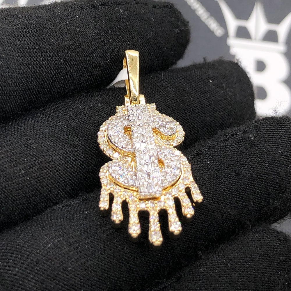 Drip Dollar Sign 1.86cttw Diamond Pendant 10K Yellow Gold HipHopBling