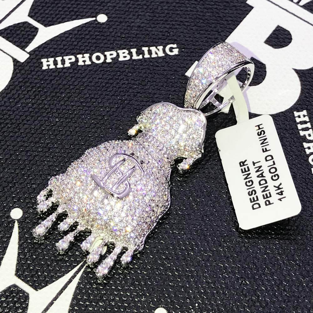 Drip Money Bag CZ Hip Hop Bling Bling Pendant White Gold HipHopBling