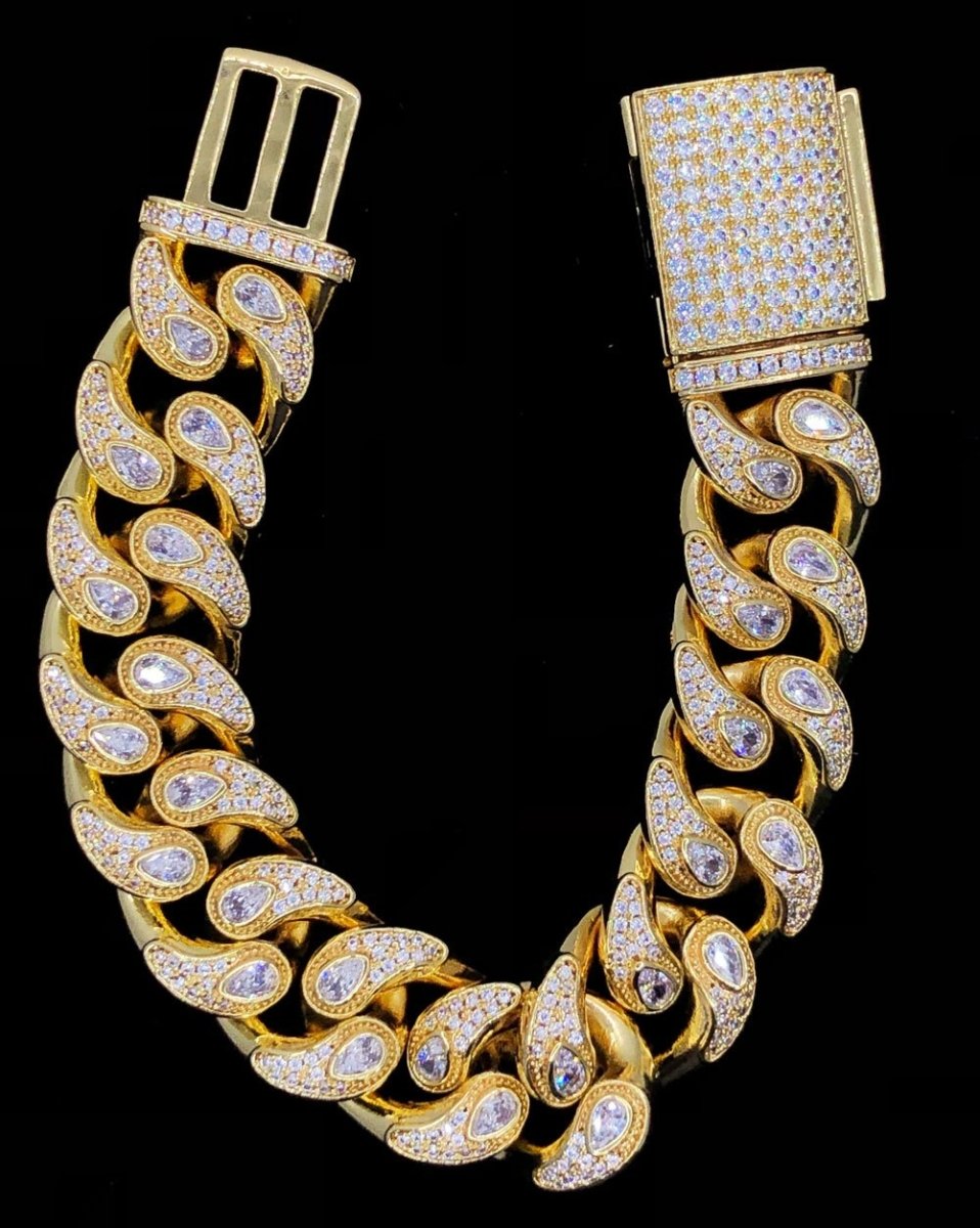 Drip Pear Cut Cuban CZ Iced Out Hip Hop Bracelet White Gold 8" HipHopBling