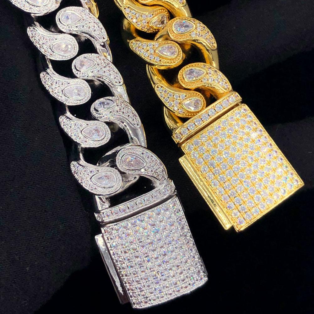 Drip Pear Cut Cuban CZ Iced Out Hip Hop Bracelet White Gold 8" HipHopBling