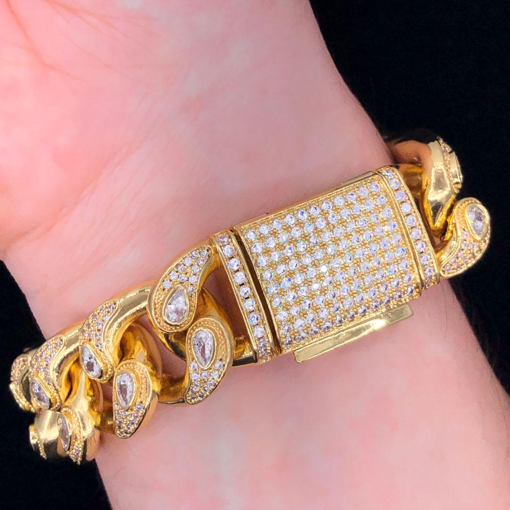 Drip Pear Cut Cuban CZ Iced Out Hip Hop Bracelet White Gold 8" HipHopBling