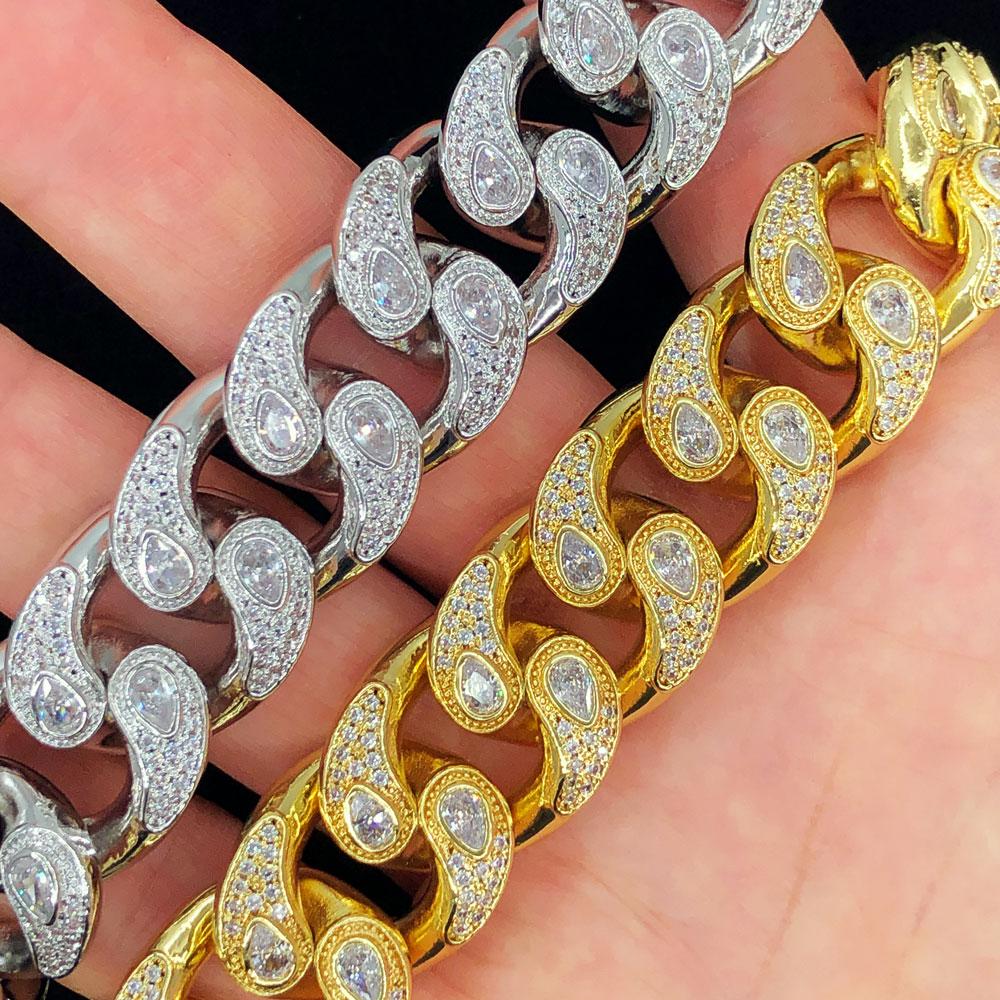 Drip Pear Cut Cuban CZ Iced Out Hip Hop Bracelet White Gold 8" HipHopBling