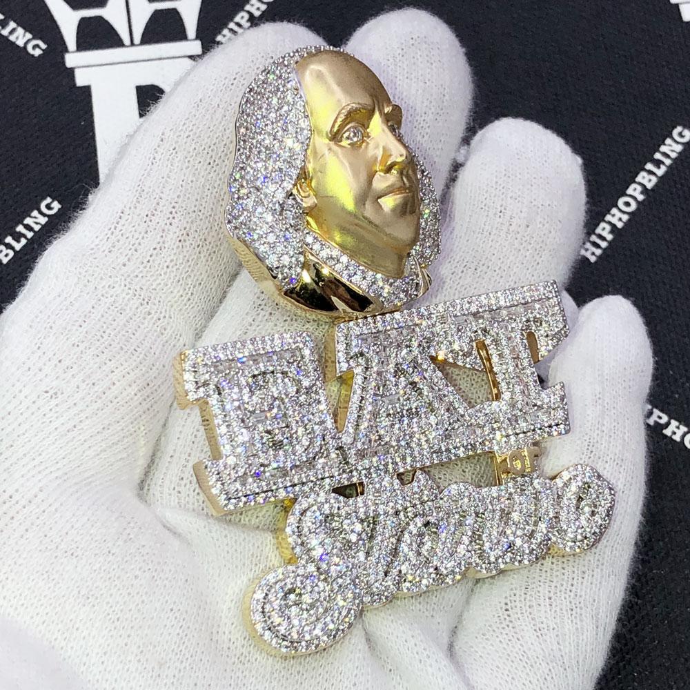Eat or Starve Ben Franklin CZ Iced Out Pendant Yellow Gold HipHopBling