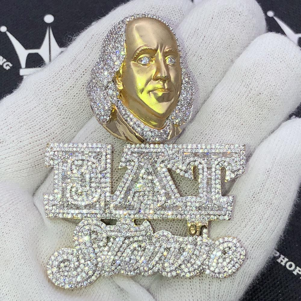Eat or Starve Ben Franklin CZ Iced Out Pendant Yellow Gold HipHopBling