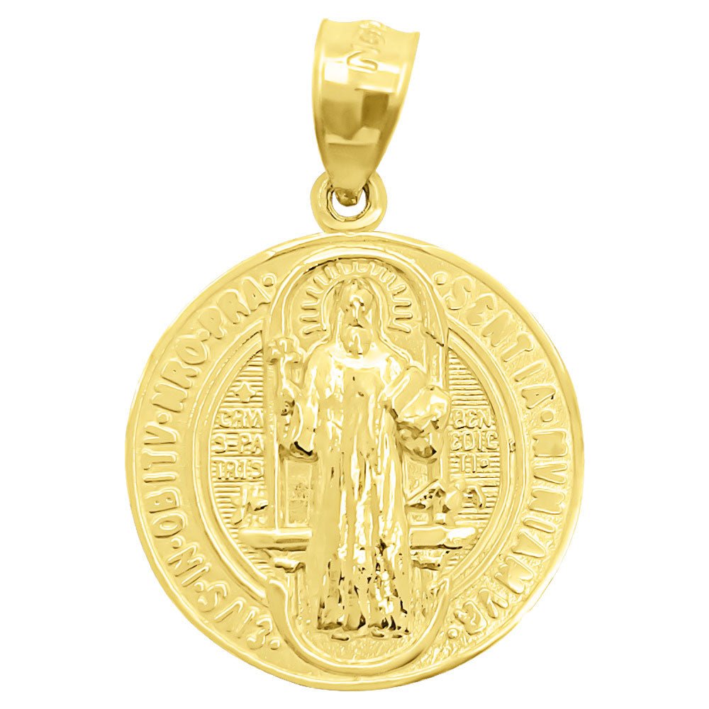 Eivs In Obitv Nro Praesentia Mvniamvr 10K Yellow Gold Pendant Micro 14MM Diameter HipHopBling