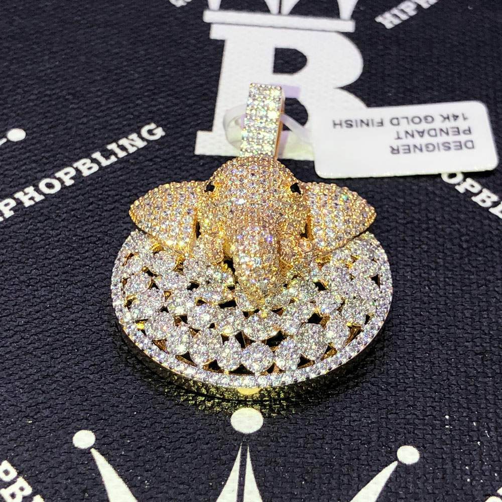Elephant Medallion CZ Hip Hop Bling Bling Pendant Yellow Gold HipHopBling