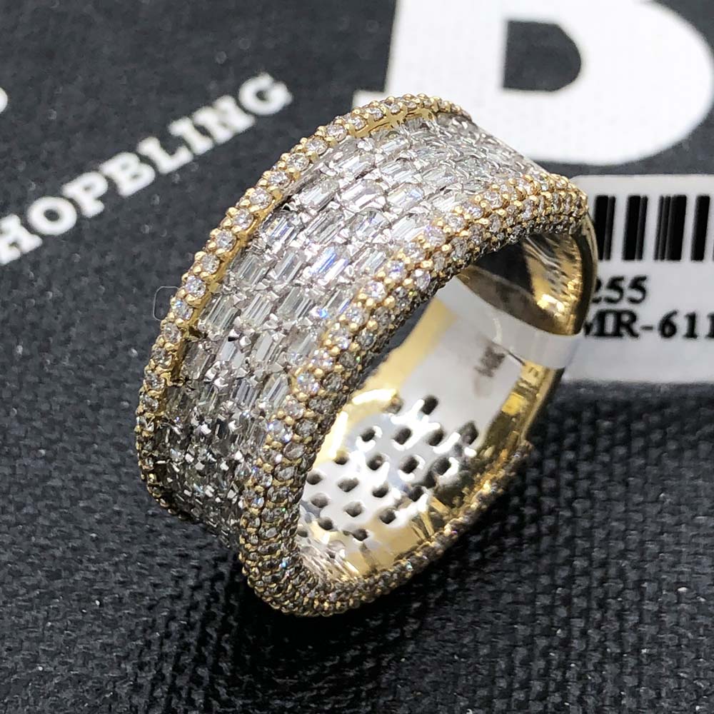 Emerald Cut 4 Row Diamond Ring 3.13cttw 14K Yellow Gold HipHopBling