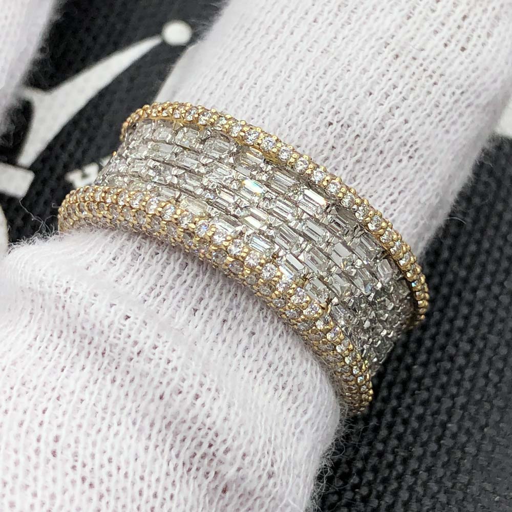 Emerald Cut 4 Row Diamond Ring 3.13cttw 14K Yellow Gold HipHopBling