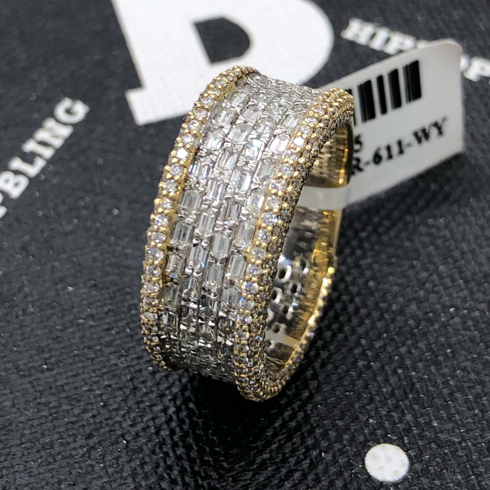 Emerald Cut 4 Row Diamond Ring 3.13cttw 14K Yellow Gold HipHopBling