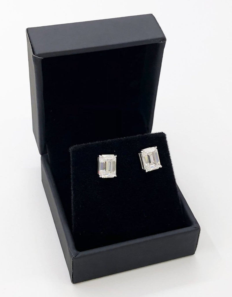Emerald Cut Moissanite VVS D Stud Earrings .925 Sterling Silver White Gold 4x6MM (1.60 Carats) HipHopBling