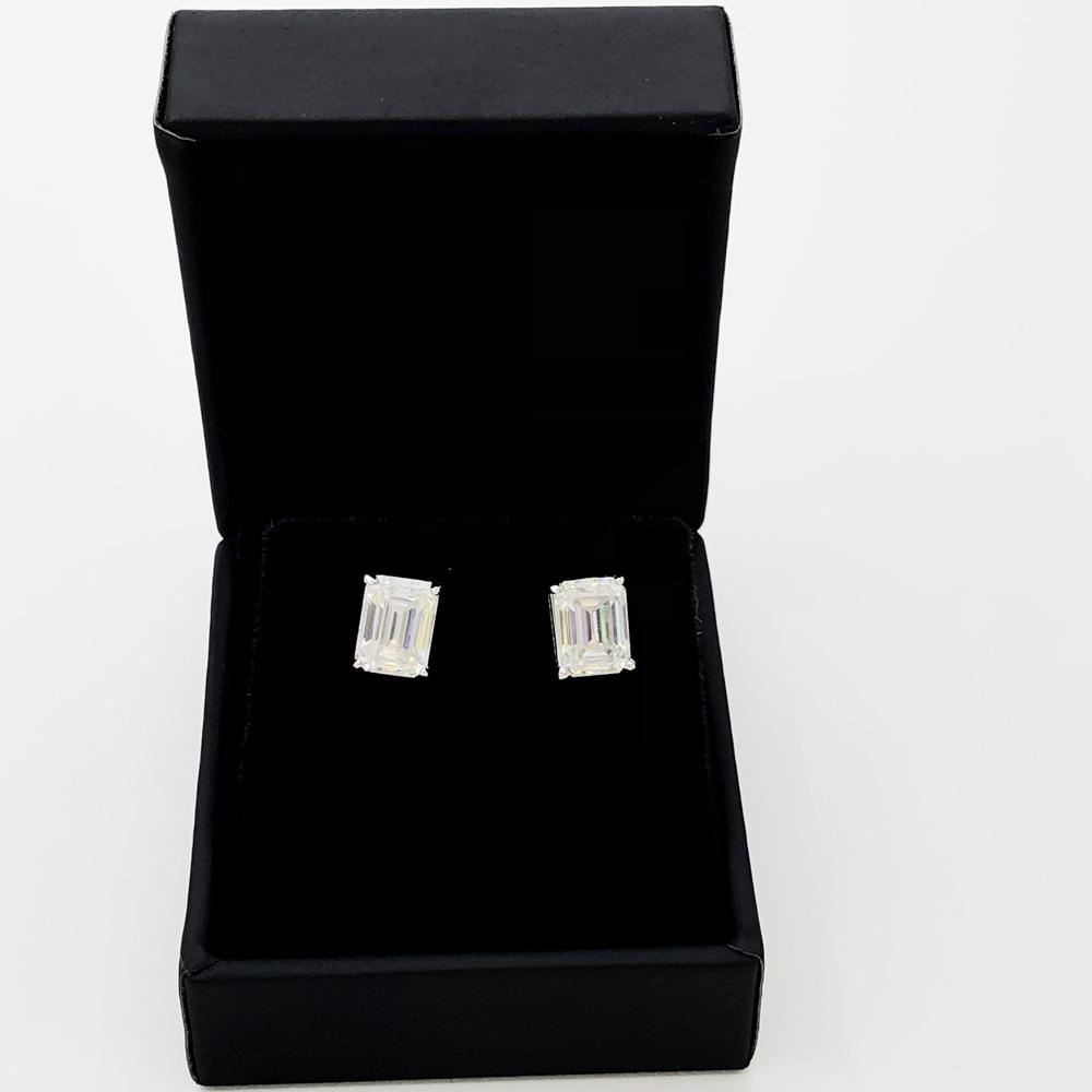 Emerald Cut Moissanite VVS D Stud Earrings .925 Sterling Silver White Gold 4x6MM (1.60 Carats) HipHopBling