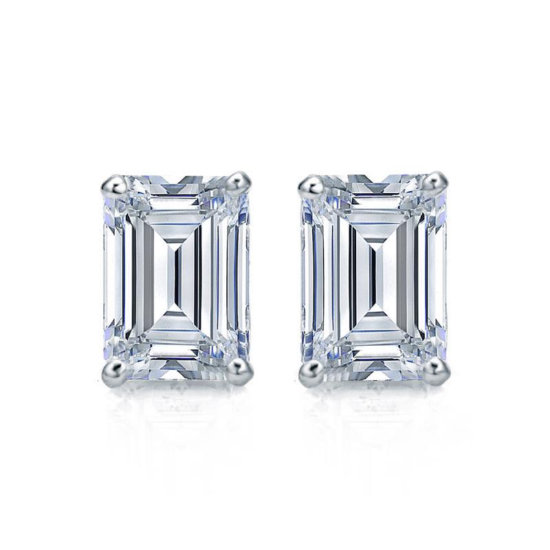 Emerald Cut Moissanite VVS D Stud Earrings .925 Sterling Silver White Gold 4x6MM (1.60 Carats) HipHopBling