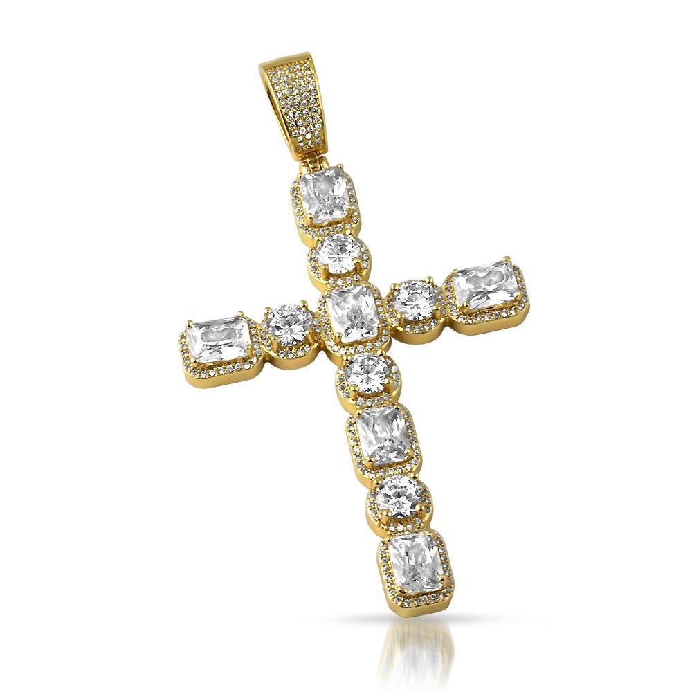 Emerald Cut Round Cut Bling Bling Gold Cross HipHopBling