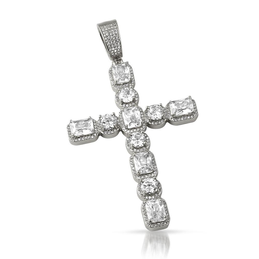 Emerald Cut Round Cut Bling Bling Rhodium Cross HipHopBling
