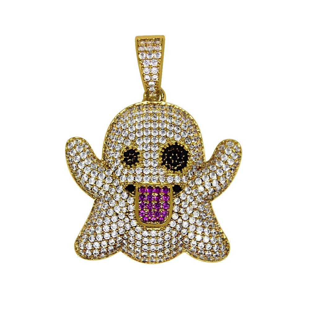 Emoji Ghost Gold CZ Bling Bling Pendant HipHopBling