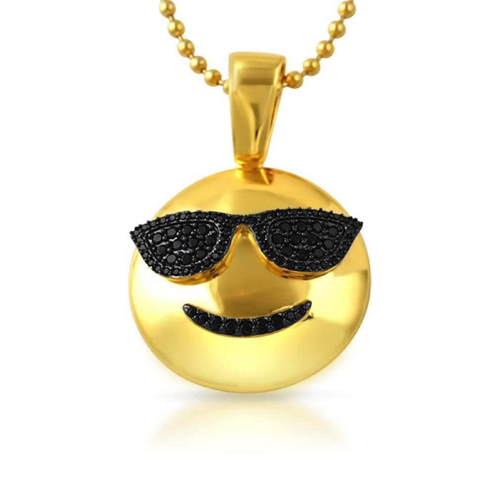 Emoji Sunglasses Face CZ Gold Bling Bling Pendant HipHopBling