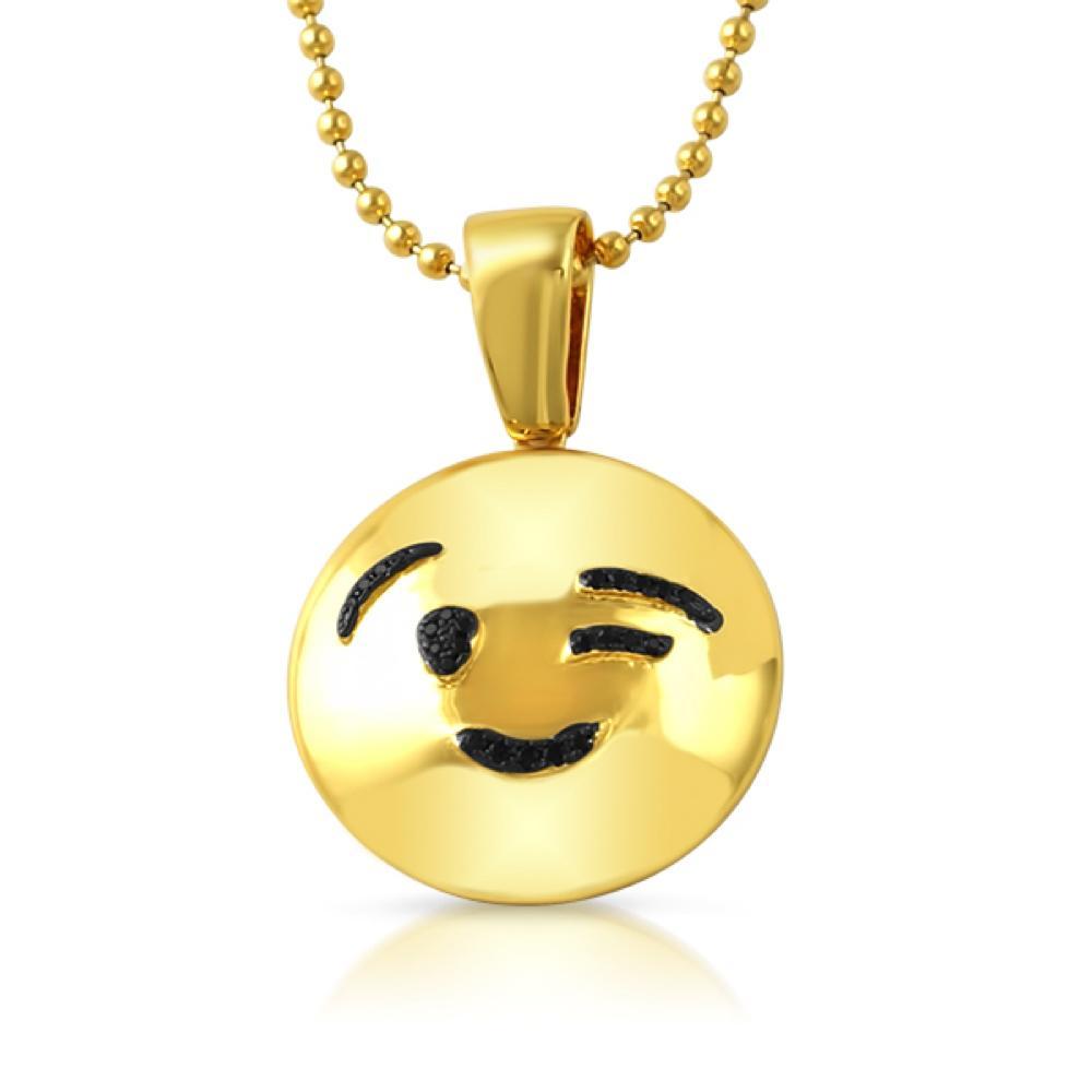Emoji Wink Face CZ Gold Bling Bling Pendant HipHopBling