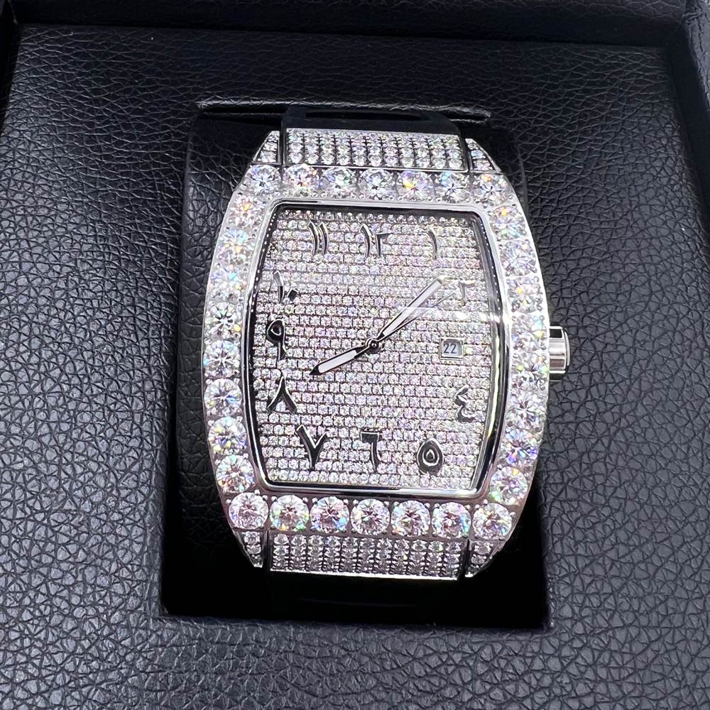 Emperor Rubber Strap VVS Moissanite Iced Out Watch 2 Tone White/Rose HipHopBling