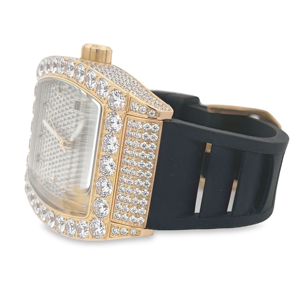 Emperor Rubber Strap VVS Moissanite Iced Out Watch 2 Tone White/Rose HipHopBling