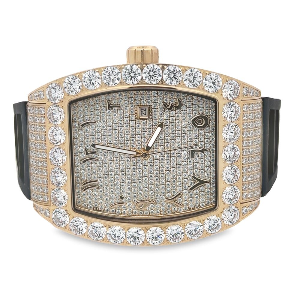 Emperor Rubber Strap VVS Moissanite Iced Out Watch Yellow Gold HipHopBling