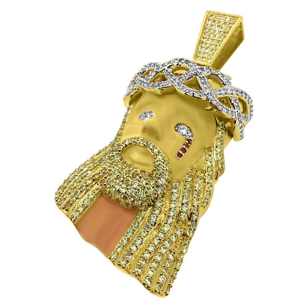 Enamel Face Jesus Piece Large CZ Bling Bling Pendant HipHopBling