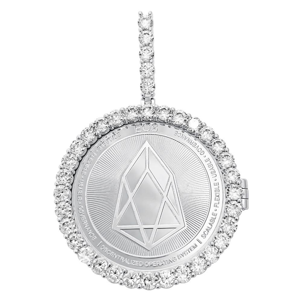 EOS Coin Iced Out Frame Pendant Yellow Gold Tennis CZ Frame HipHopBling
