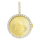 EOS Coin Iced Out Frame Pendant Yellow Gold Tennis CZ Frame HipHopBling