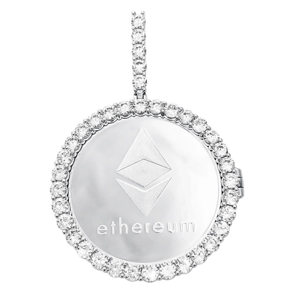 Ethereum Coin Iced Out Frame Pendant Yellow Gold Tennis CZ Frame HipHopBling