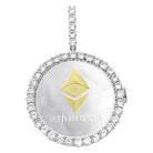 Ethereum Coin Iced Out Frame Pendant Yellow Gold Tennis CZ Frame HipHopBling