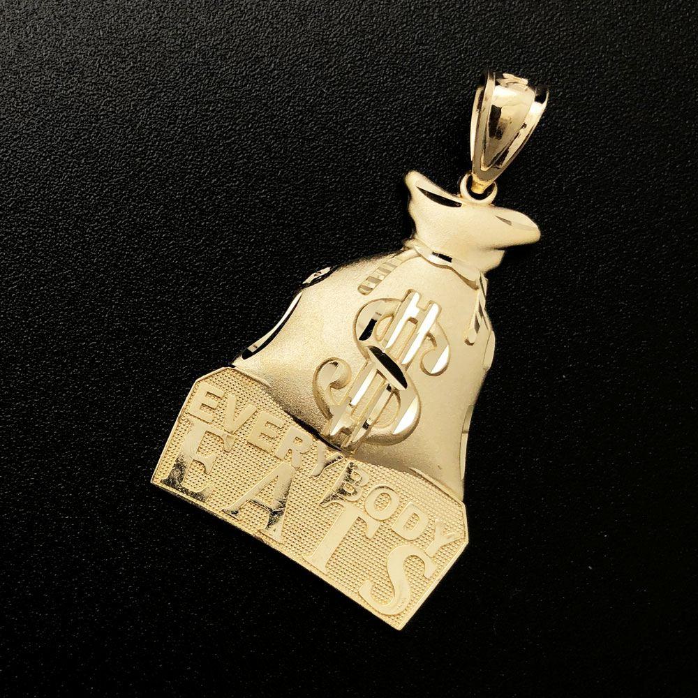 Everybody Eats Money Bag 10K Yellow Gold Pendant HipHopBling