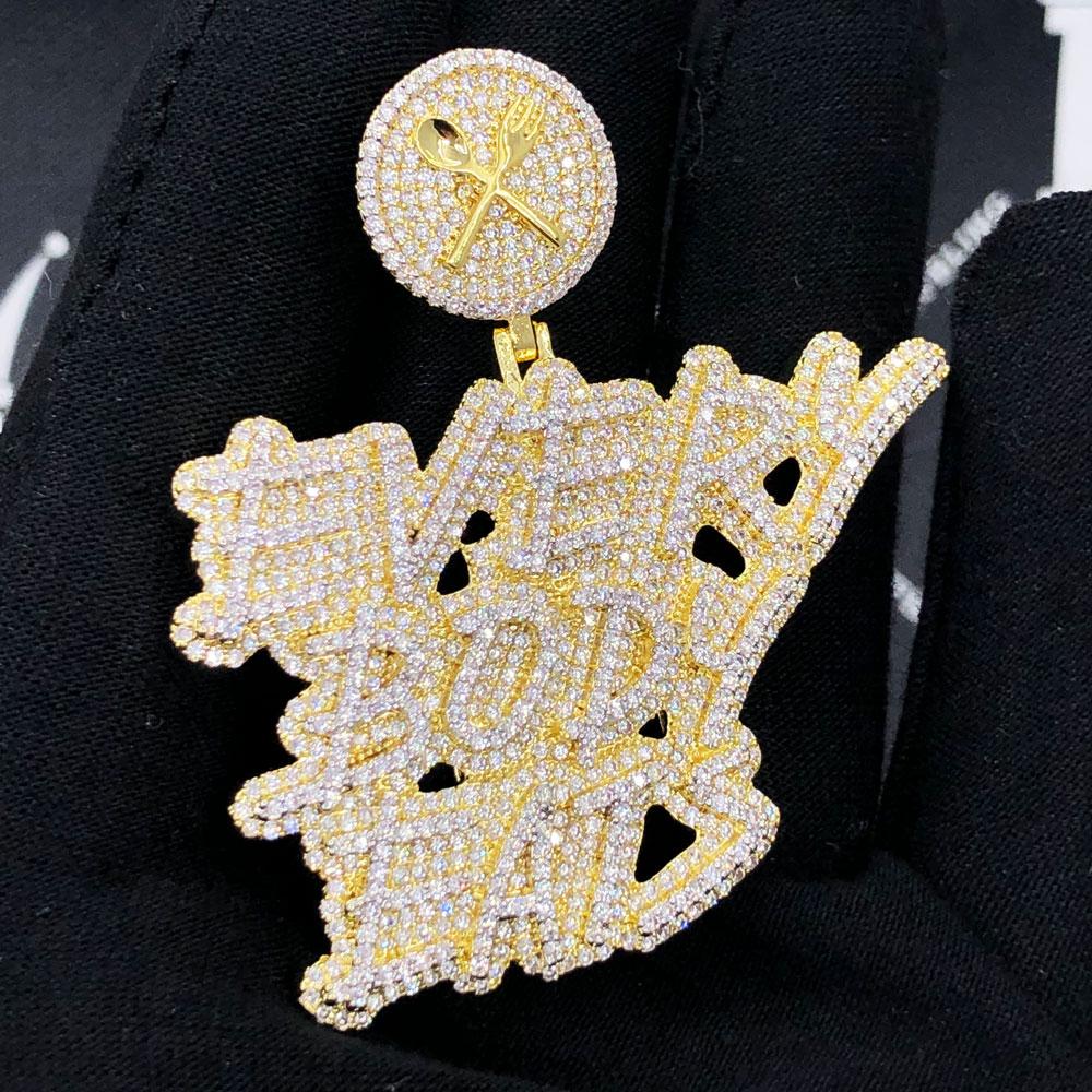 Everybody Eats VVS CZ Hip Hop Iced Out Pendant Yellow Gold HipHopBling