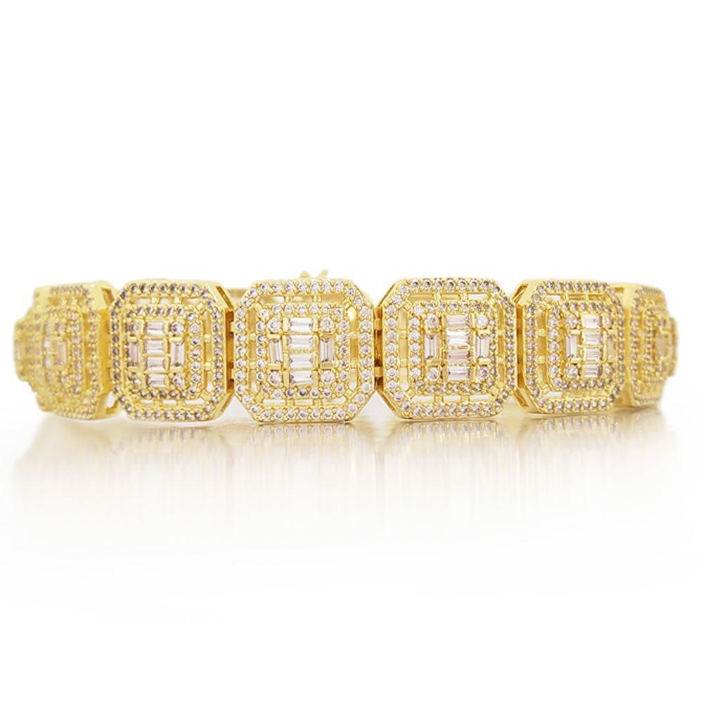 Exotic Baguette Ice Custom Bling Bling Bracelet Yellow Gold 8" HipHopBling