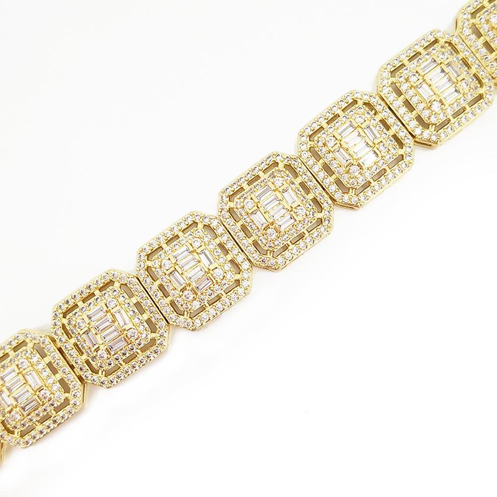 Exotic Baguette Ice Custom Bling Bling Bracelet Yellow Gold 8" HipHopBling