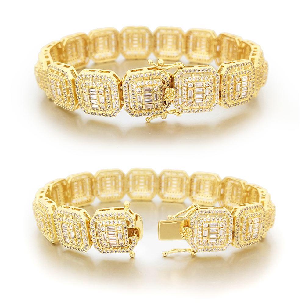 Exotic Baguette Ice Custom Bling Bling Bracelet Yellow Gold 8" HipHopBling