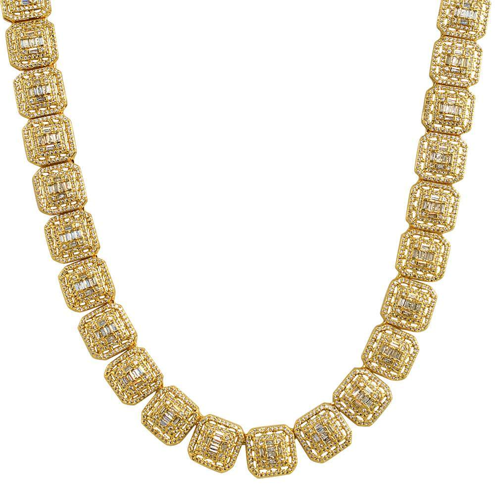 Exotic Baguette Ice CZ Iced Out Chain Yellow Gold 20" HipHopBling