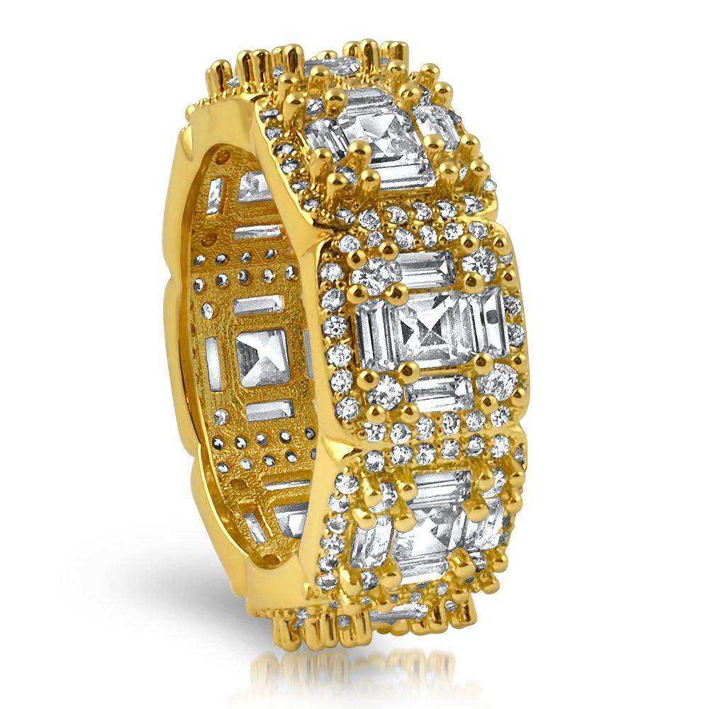 Exotic Baguette Princess Eternity Band Gold Bling CZ Ring 7 HipHopBling