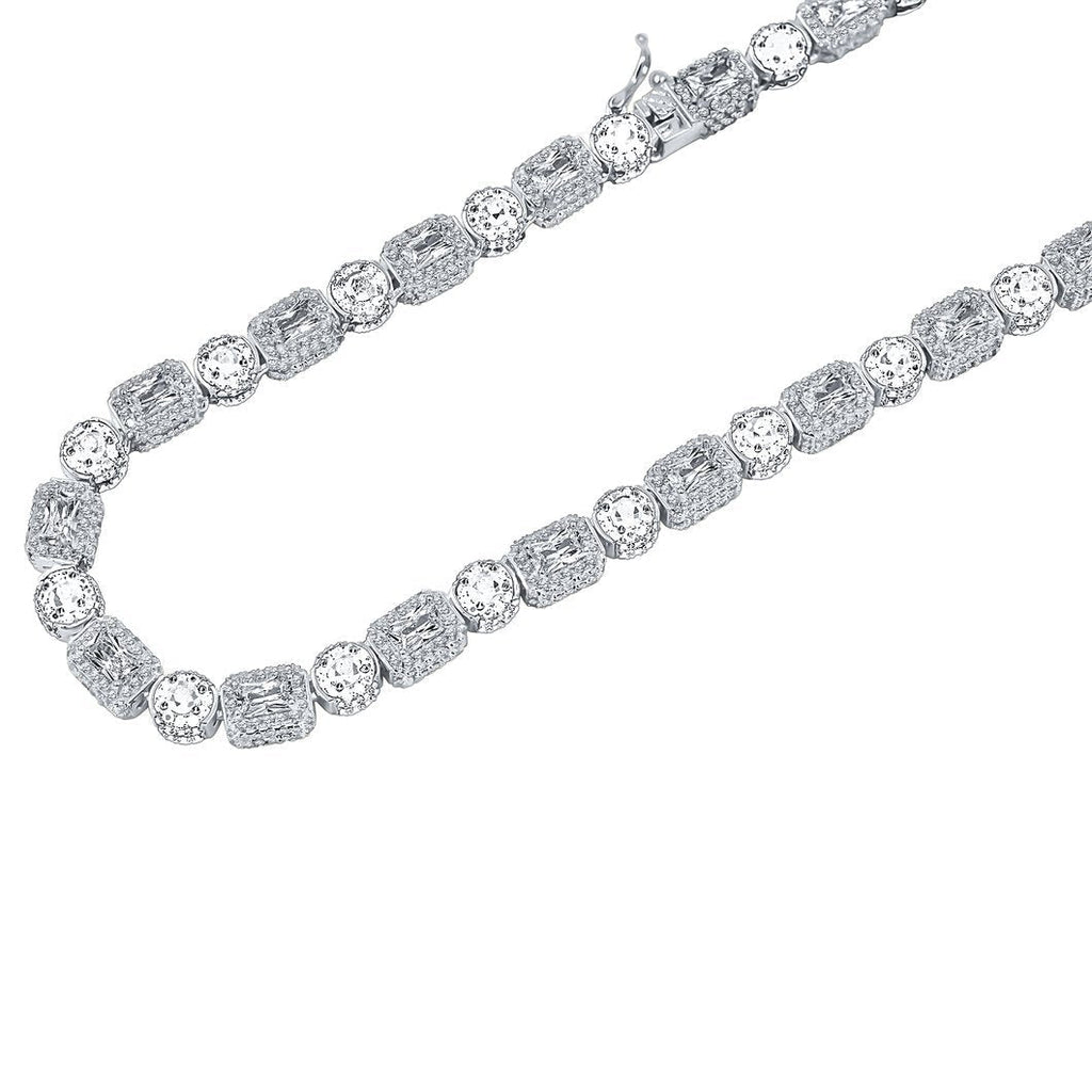 Exotic Cut Tennis VVS CZ Iced Out Chain .925 Sterling Silver 22" White Gold HipHopBling