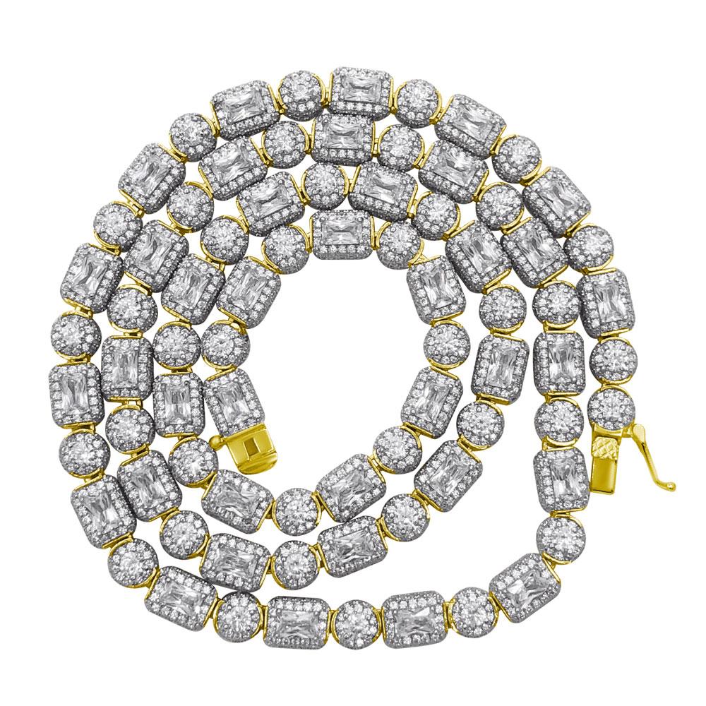 Exotic Cut Tennis VVS CZ Iced Out Chain .925 Sterling Silver 22" Yellow Gold HipHopBling