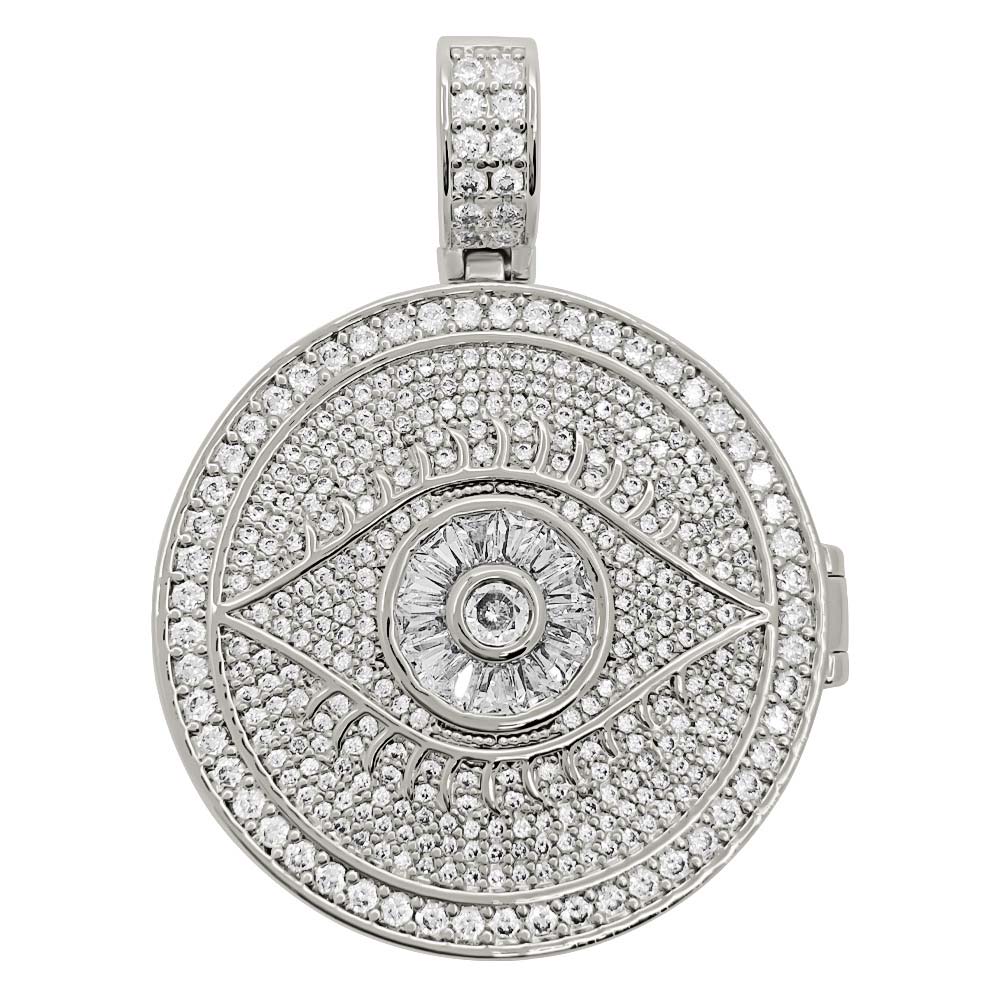 Eye Circle Medallion Iced Out Hip Hop Bling Pendant White Gold HipHopBling
